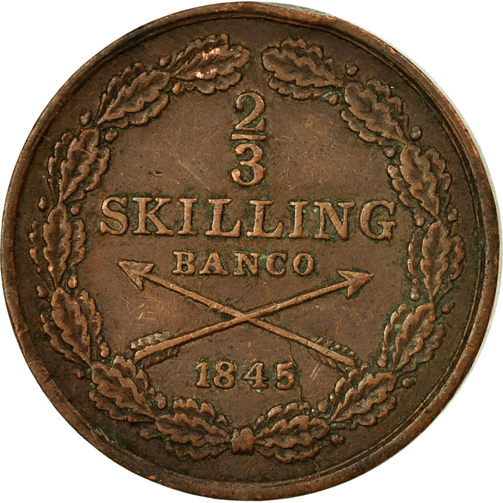 Münze, Schweden, Oscar I, 2/3 Skilling, 1845, SS, Kupfer, KM:658