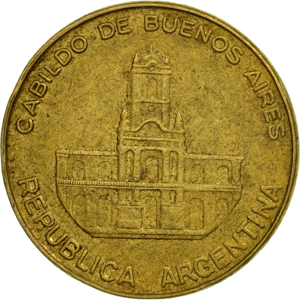 Coin, Argentina, 5 Pesos, 1985, VF(30-35), Brass, KM:92