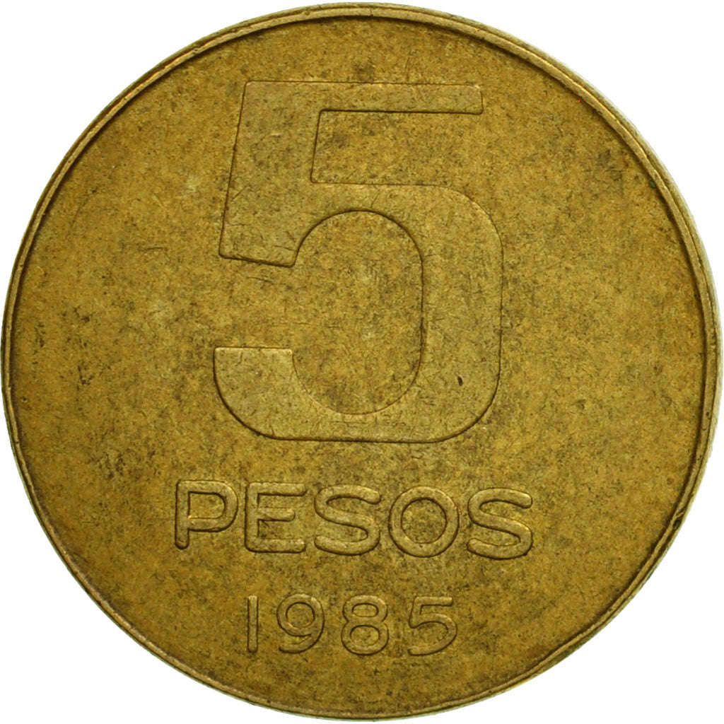 Coin, Argentina, 5 Pesos, 1985, VF(30-35), Brass, KM:92