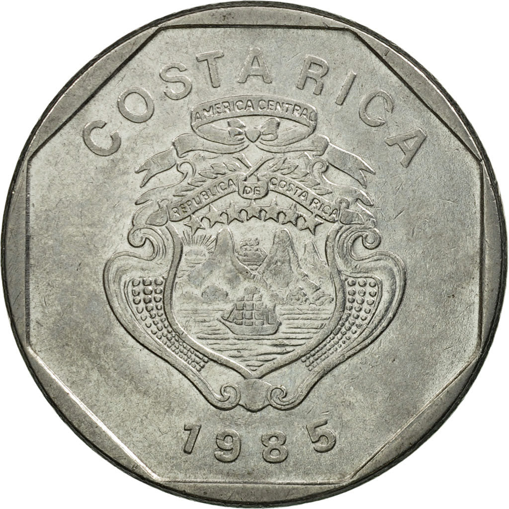 Moneta, Costa Rica, 10 Colones, 1985, VF(30-35), Stal nierdzewna, KM:215.2