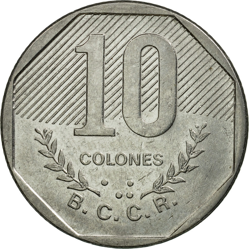 Moneta, Costa Rica, 10 Colones, 1985, VF(30-35), Stal nierdzewna, KM:215.2