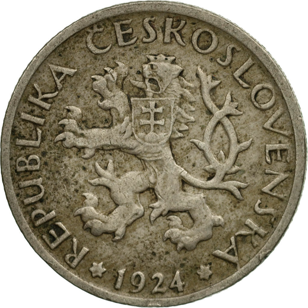 Moneta, Czechosłowacja, Koruna, 1924, VF(30-35), Miedź-Nikiel, KM:4