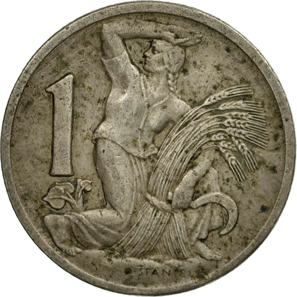Moneta, Czechosłowacja, Koruna, 1924, VF(30-35), Miedź-Nikiel, KM:4