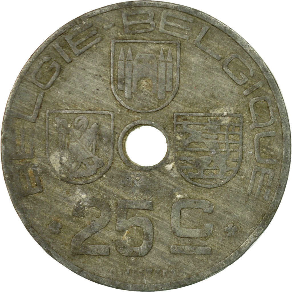 Münze, Belgien, 25 Centimes, 1943, S+, Zinc, KM:132