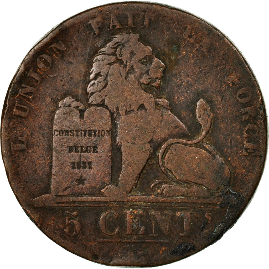 Coin, Belgium, Leopold I, 5 Centimes, 1837, VF(20-25), Copper, KM:5.1