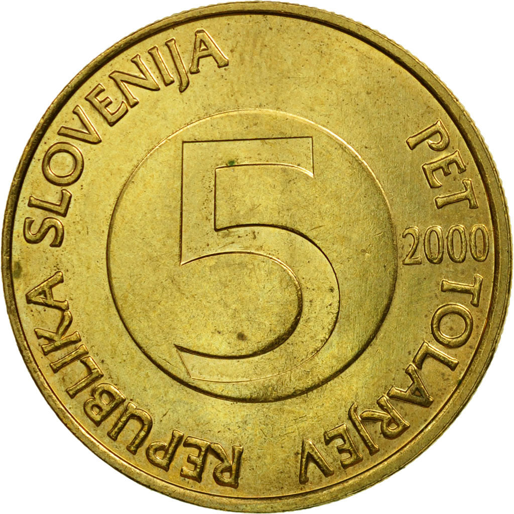 Coin, Slovenia, 5 Tolarjev, 2000, EF(40-45), Nickel-brass, KM:6