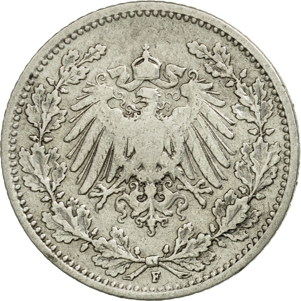 Coin, GERMANY - EMPIRE, 1/2 Mark, 1905, Stuttgart, AU(50-53), Silver, KM:17
