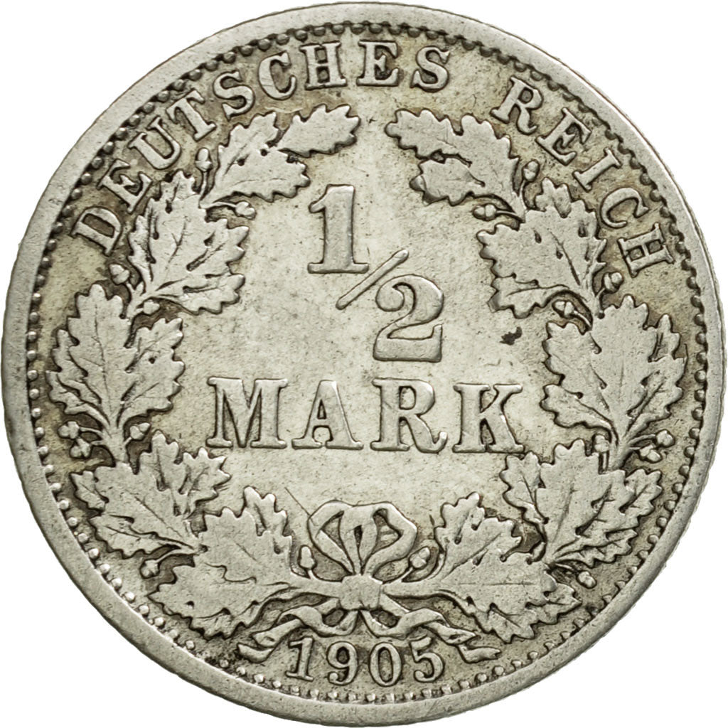 Coin, GERMANY - EMPIRE, 1/2 Mark, 1905, Stuttgart, AU(50-53), Silver, KM:17
