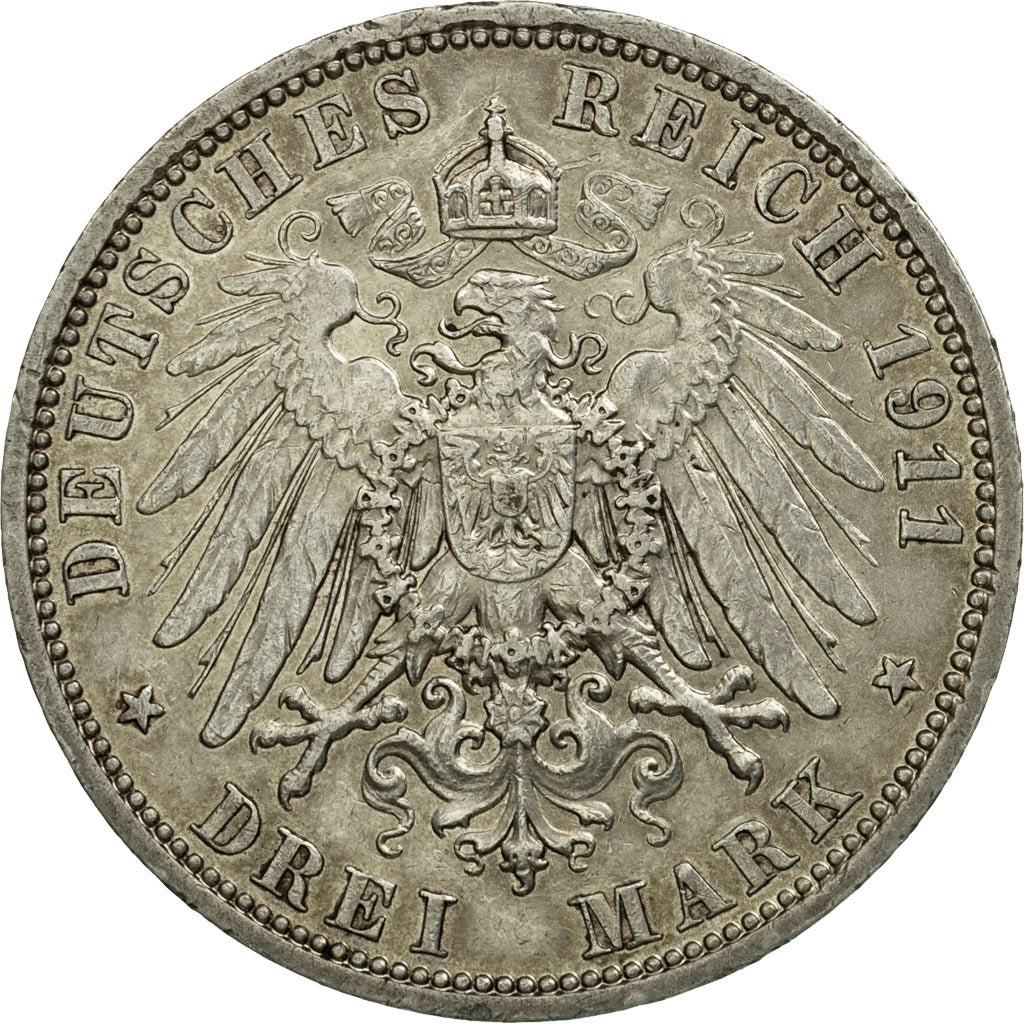 Moneta, Stati tedeschi, PRUSSIA, Wilhelm II, 3 Mark, 1911, Berlin, MB+, Argento