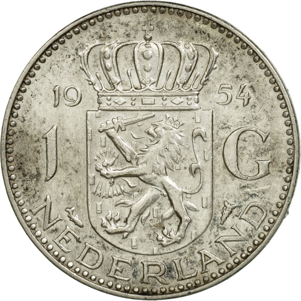 Coin, Netherlands, Juliana, Gulden, 1954, VF(30-35), Silver, KM:184