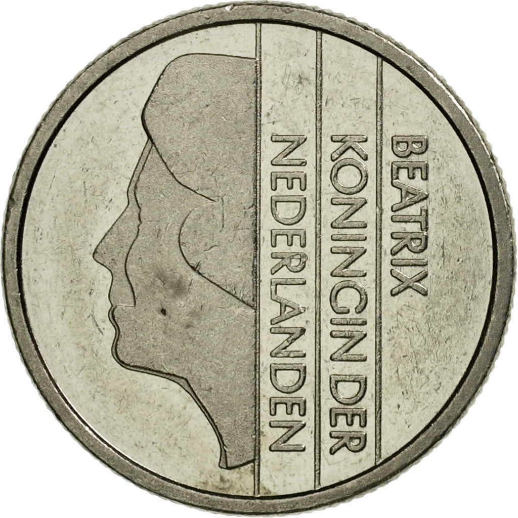 Coin, Netherlands, Beatrix, 25 Cents, 1990, EF(40-45), Nickel, KM:204