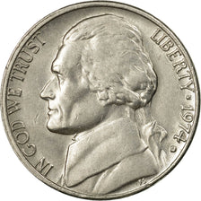 Coin, United States, Jefferson Nickel, 5 Cents, 1974, U.S. Mint, Denver
