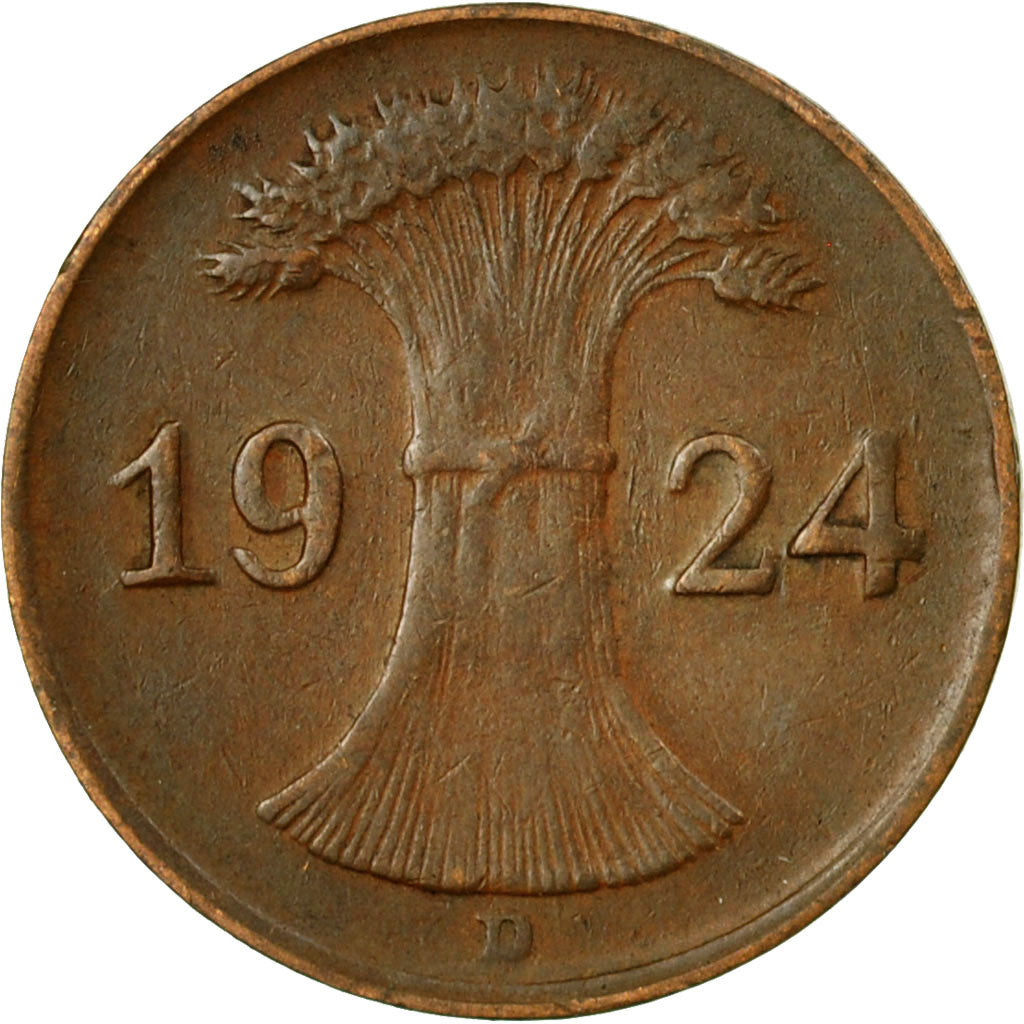 Monnaie, Allemagne, République de Weimar, Reichspfennig, 1924, Munich, TTB