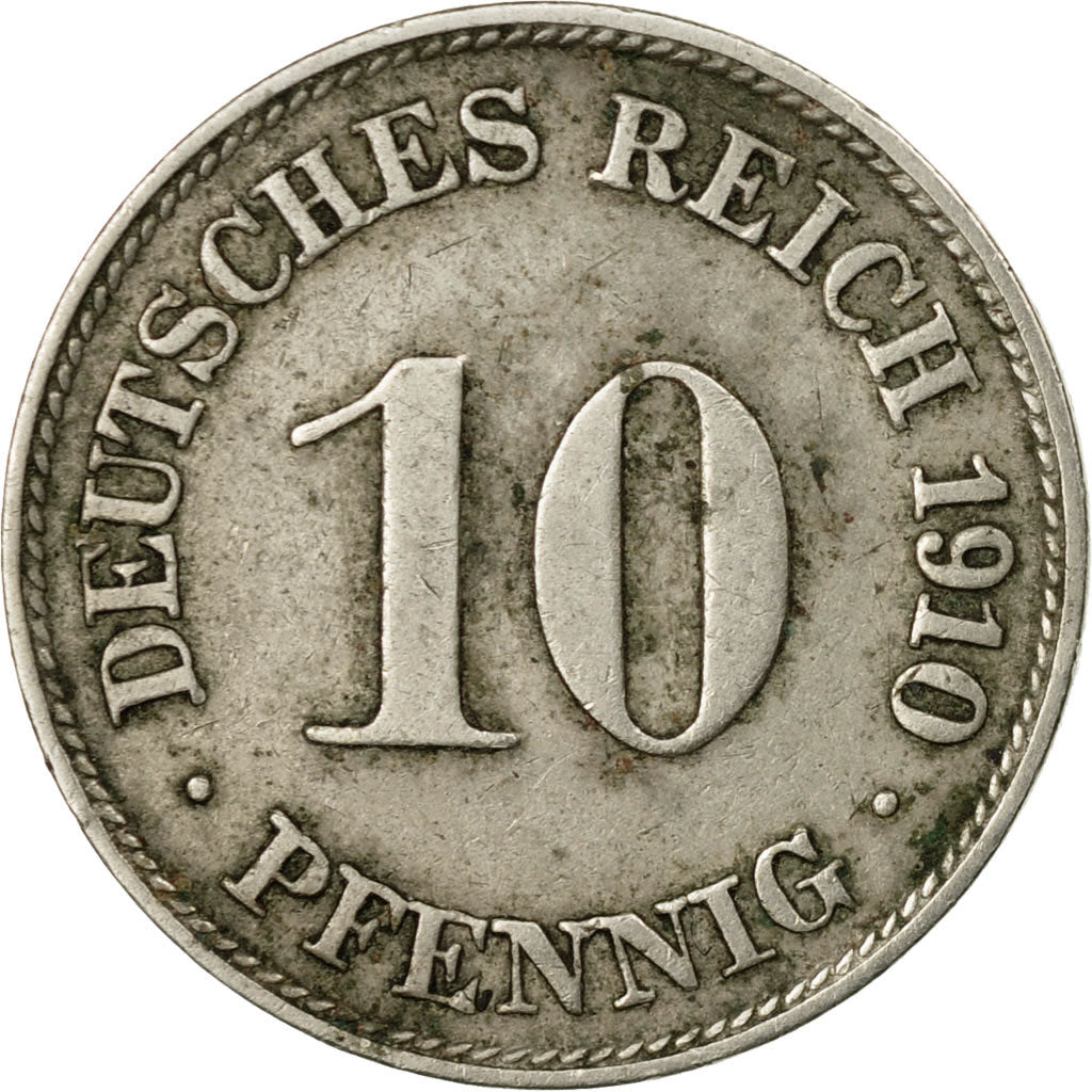 Coin, GERMANY - EMPIRE, Wilhelm II, 10 Pfennig, 1910, Munich, VF(30-35)