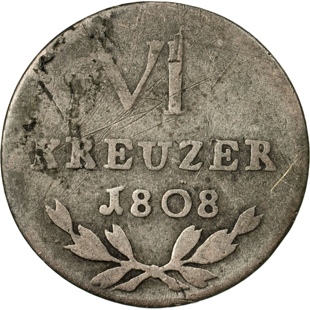 Münze, Deutsch Staaten, BADEN, Karl Friedrich, 6 Kreuzer, 1808, S, Silber