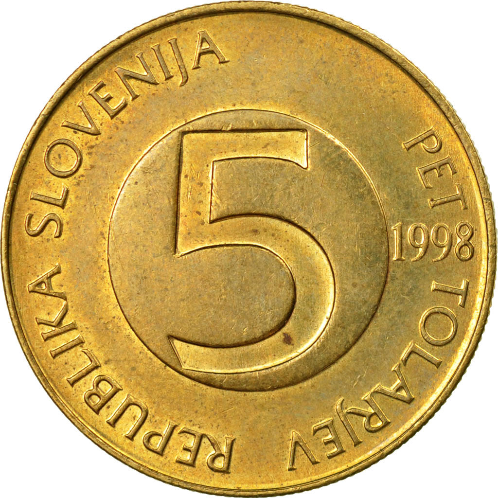 Coin, Slovenia, 5 Tolarjev, 1998, AU(50-53), Nickel-brass, KM:6