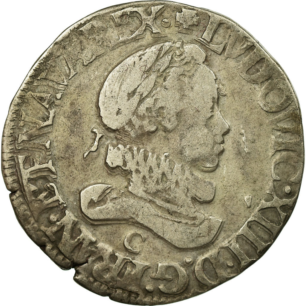 Moneta, Francia, Louis XIII, 1/2 Franc, grosse tête laurée au col fraisé, 1/2