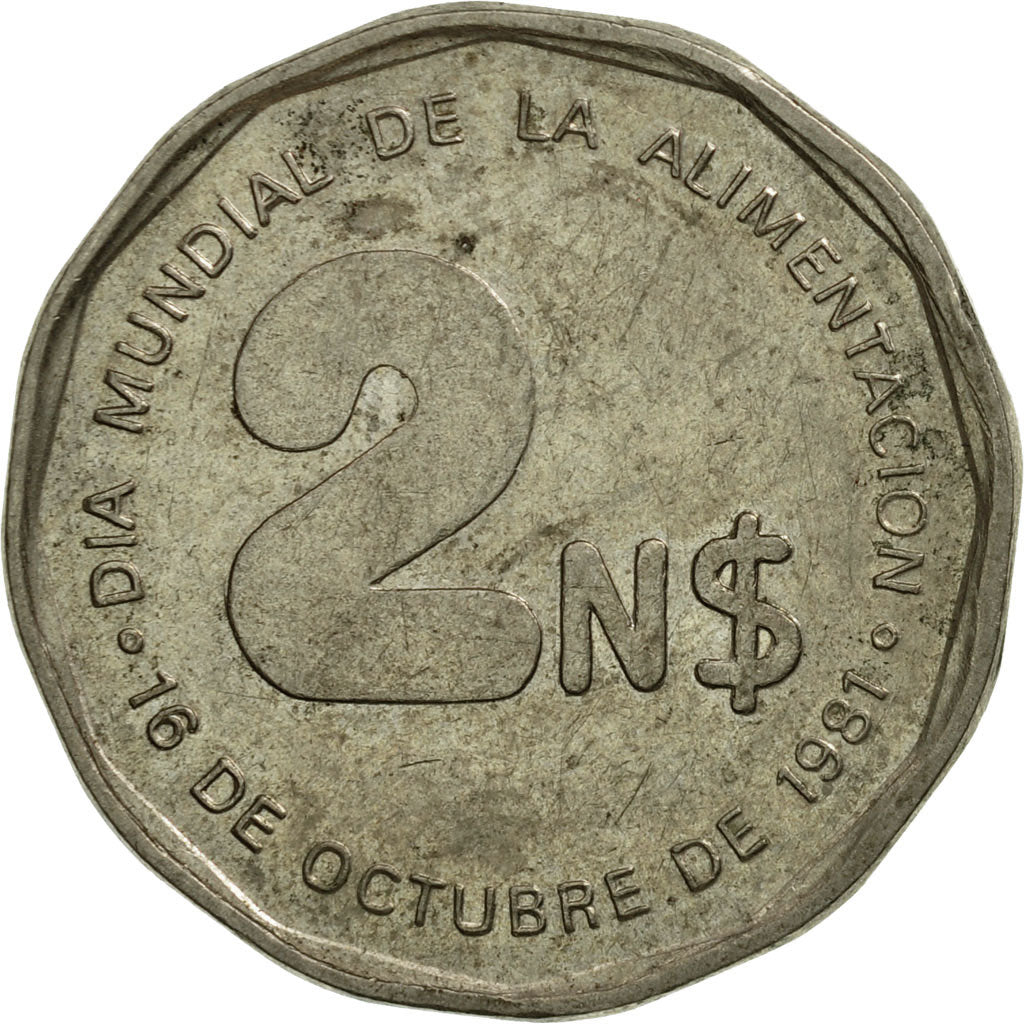 Moneda, Uruguay, 2 Nuevos Pesos, 1981, Santiago, BC+, Cobre - níquel - cinc