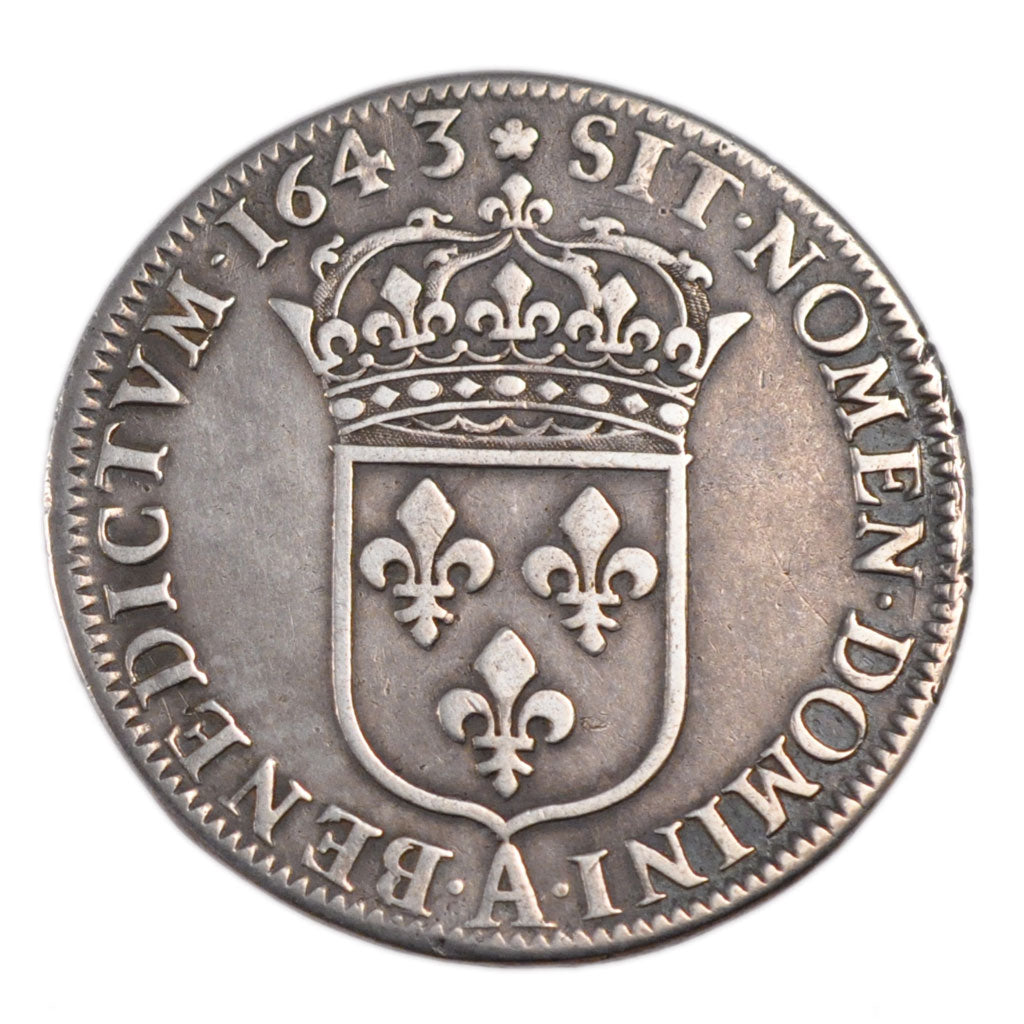 FRANCE, 1/2 Écu, deuxième poinçon de Warin, 1/2 ECU, 1643, Paris, KM #135.1, EF(
