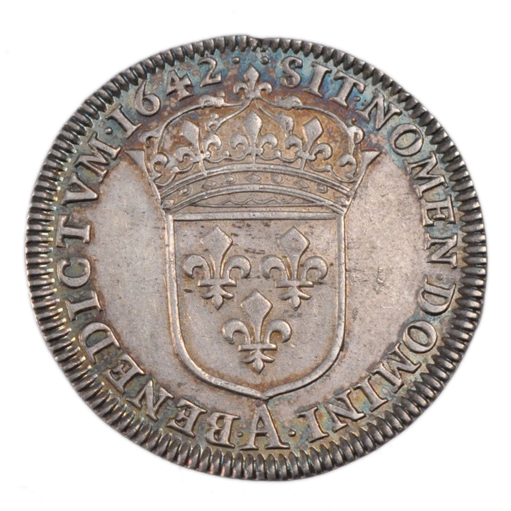 FRANCE, 1/4 Écu 2e poinçon de Warin, buste drapé et cuirassé, 1/4 ECU, 1642, Par