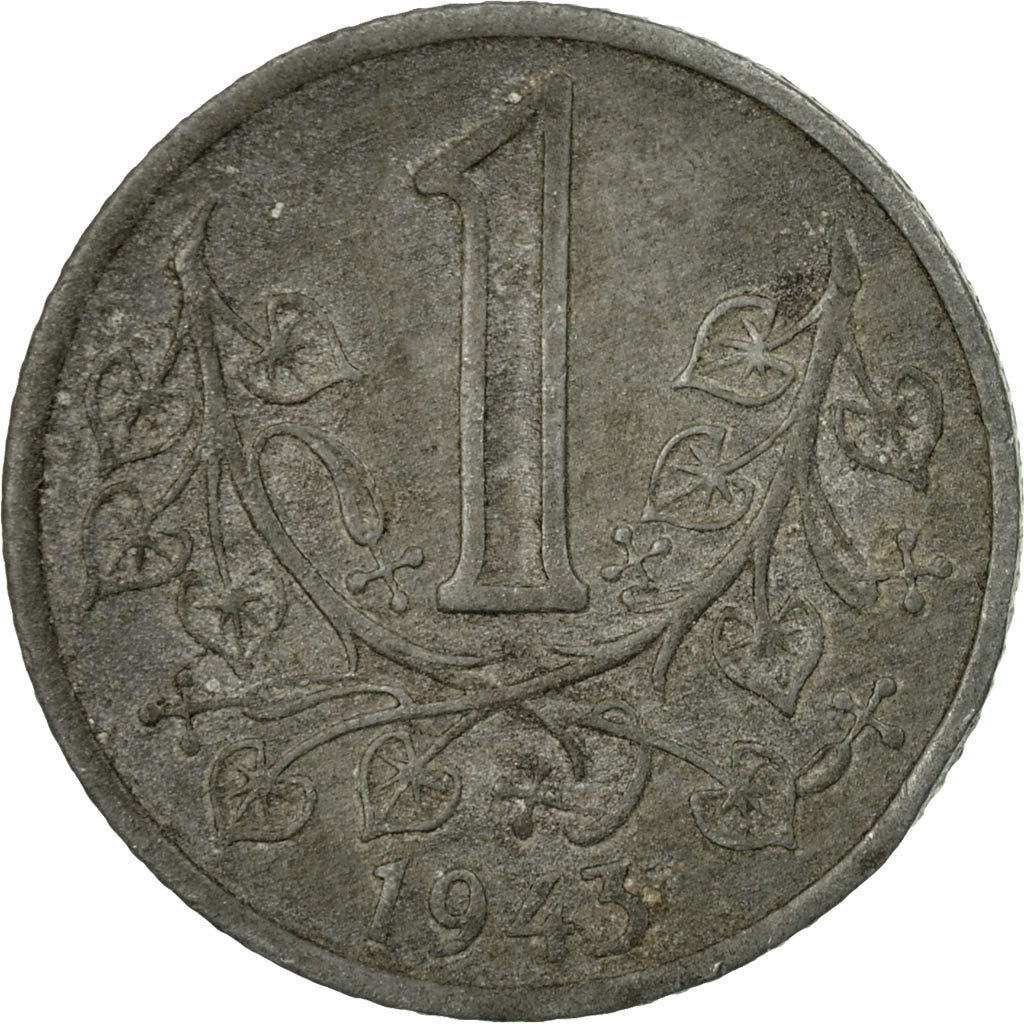 Coin, BOHEMIA & MORAVIA, Koruna, 1943, Berlin, EF(40-45), Zinc, KM:4