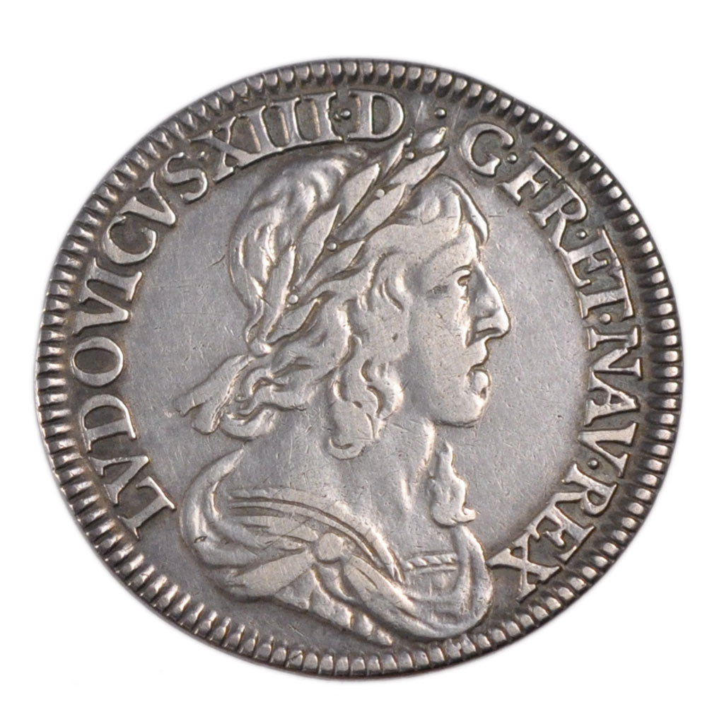 FRANCE, ¼ Ecu, 1643, Paris, EF(40-45), Silver, Gadoury #48, 6.70