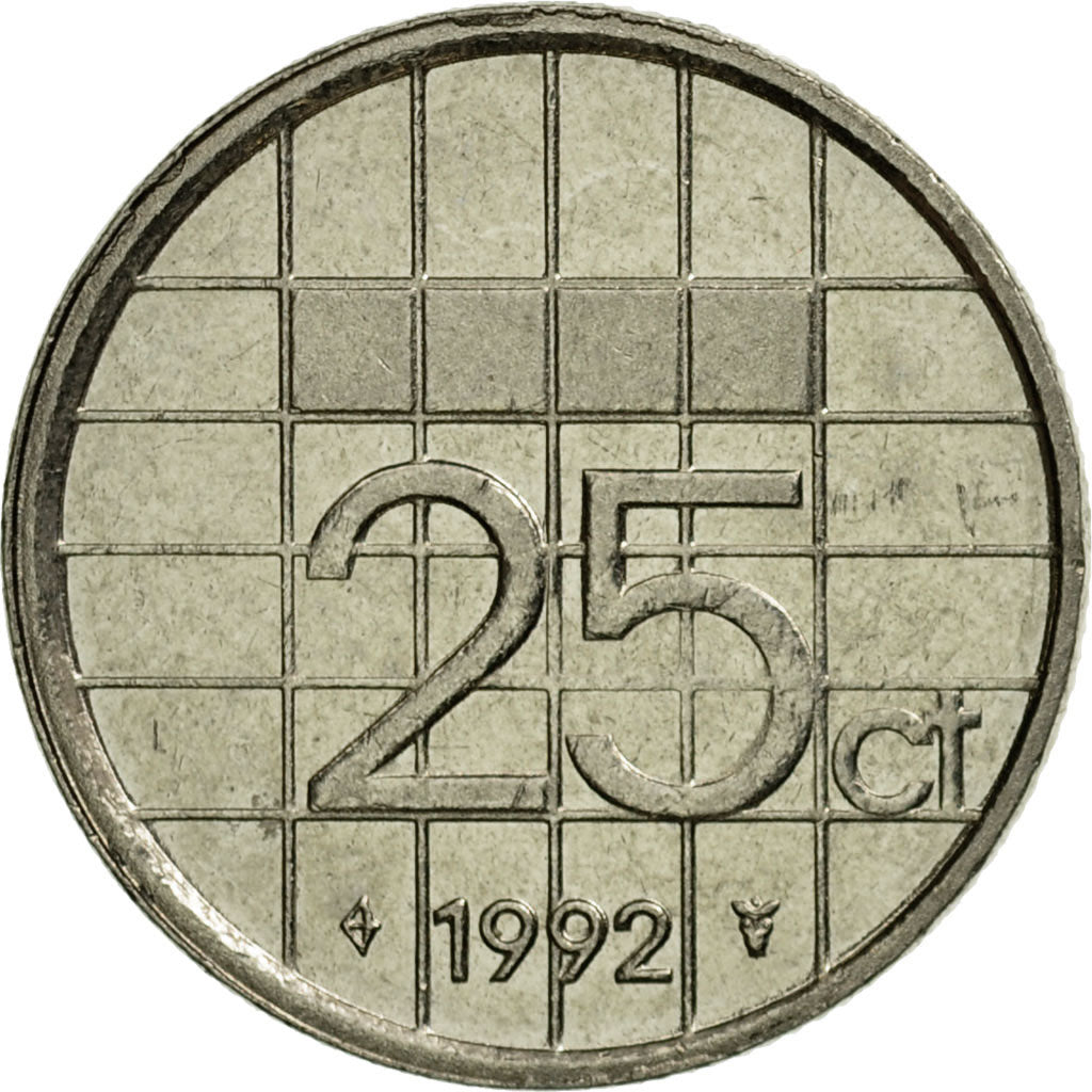 Coin, Netherlands, Beatrix, 25 Cents, 1992, AU(50-53), Nickel, KM:204