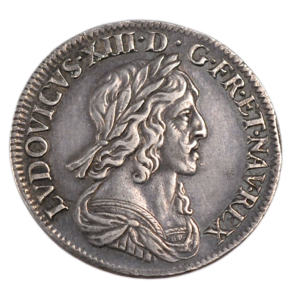 FRANCE, ¼ Ecu, 1643, Paris, AU(50-53), Silver, Gadoury #48, 6.80