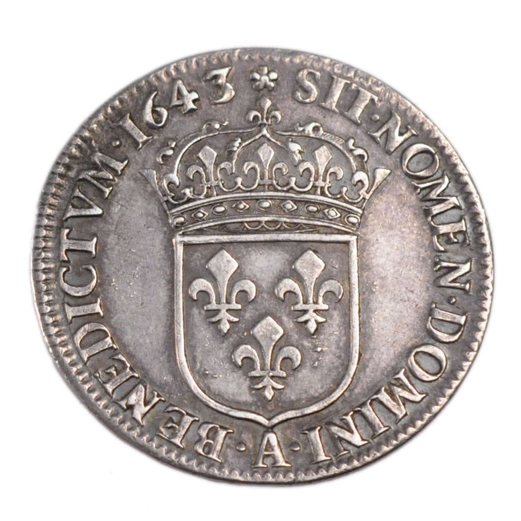 FRANCE, ¼ Ecu, 1643, Paris, AU(50-53), Silver, Gadoury #48, 6.80