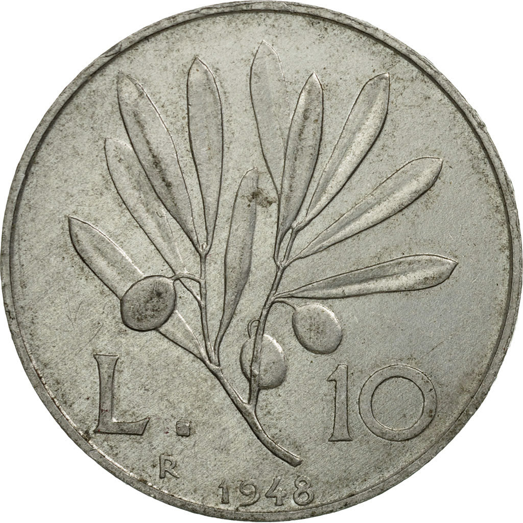 Coin, Italy, 10 Lire, 1948, Rome, EF(40-45), Aluminum, KM:90