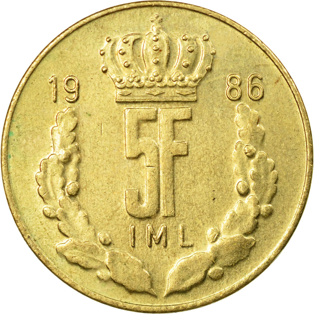 Coin, Luxembourg, Jean, 5 Francs, 1985, EF(40-45), Aluminum-Bronze, KM:60.1