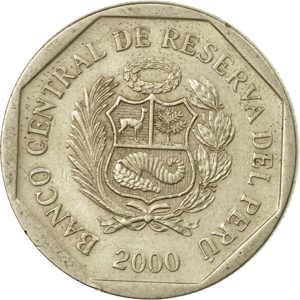 Moneda, Perú, 50 Centimos, 2000, Lima, MBC, Cobre - níquel - cinc, KM:307.3