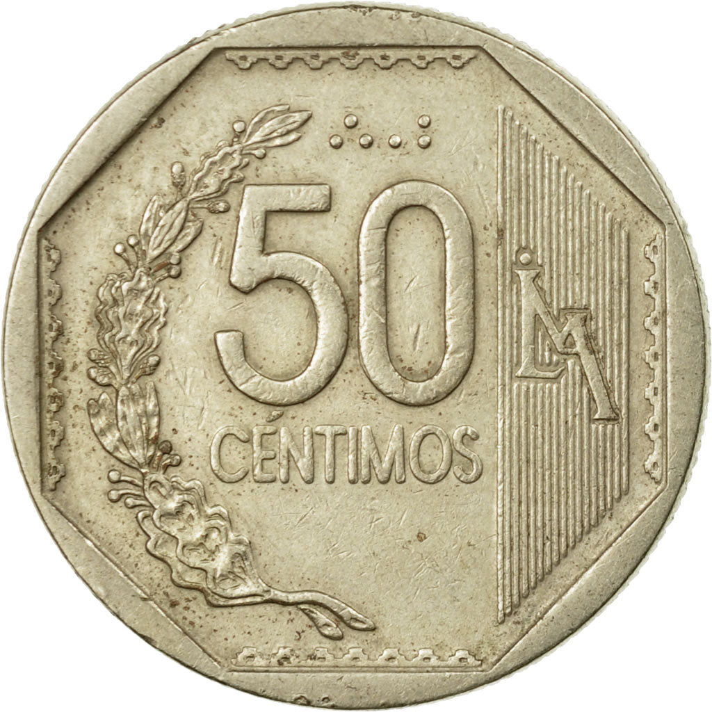 Moneda, Perú, 50 Centimos, 2000, Lima, MBC, Cobre - níquel - cinc, KM:307.3