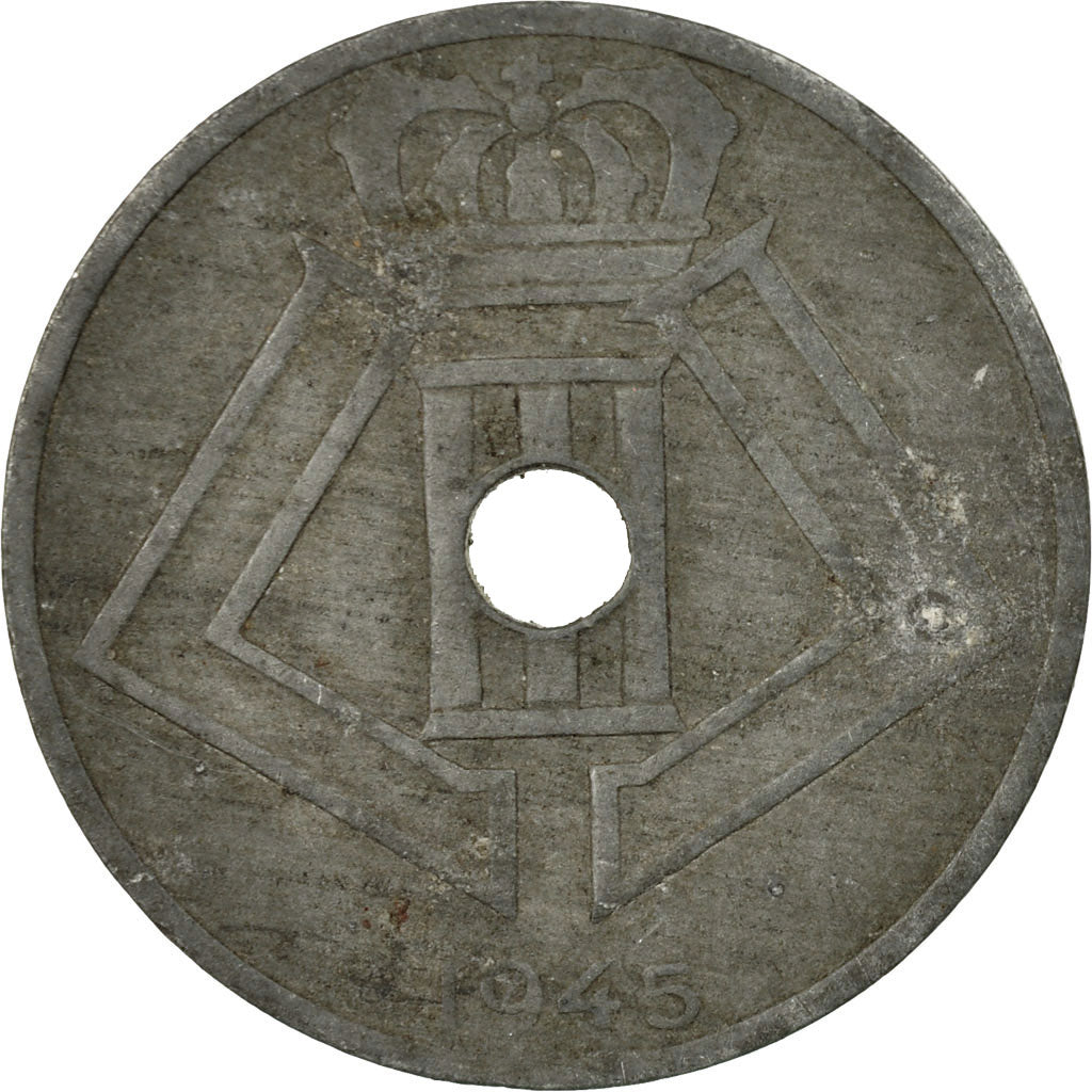 Moneta, Belgia, 25 Centimes, 1945, VF(30-35), Cynk, KM:132