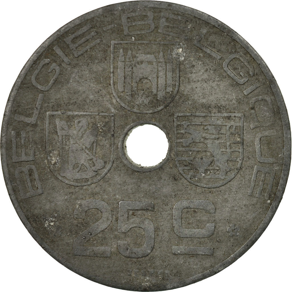 Moneta, Belgia, 25 Centimes, 1945, VF(30-35), Cynk, KM:132