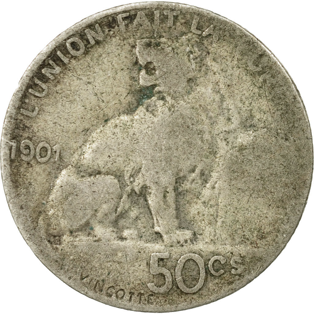Coin, Belgium, 50 Centimes, 1901, VG(8-10), Silver, KM:50