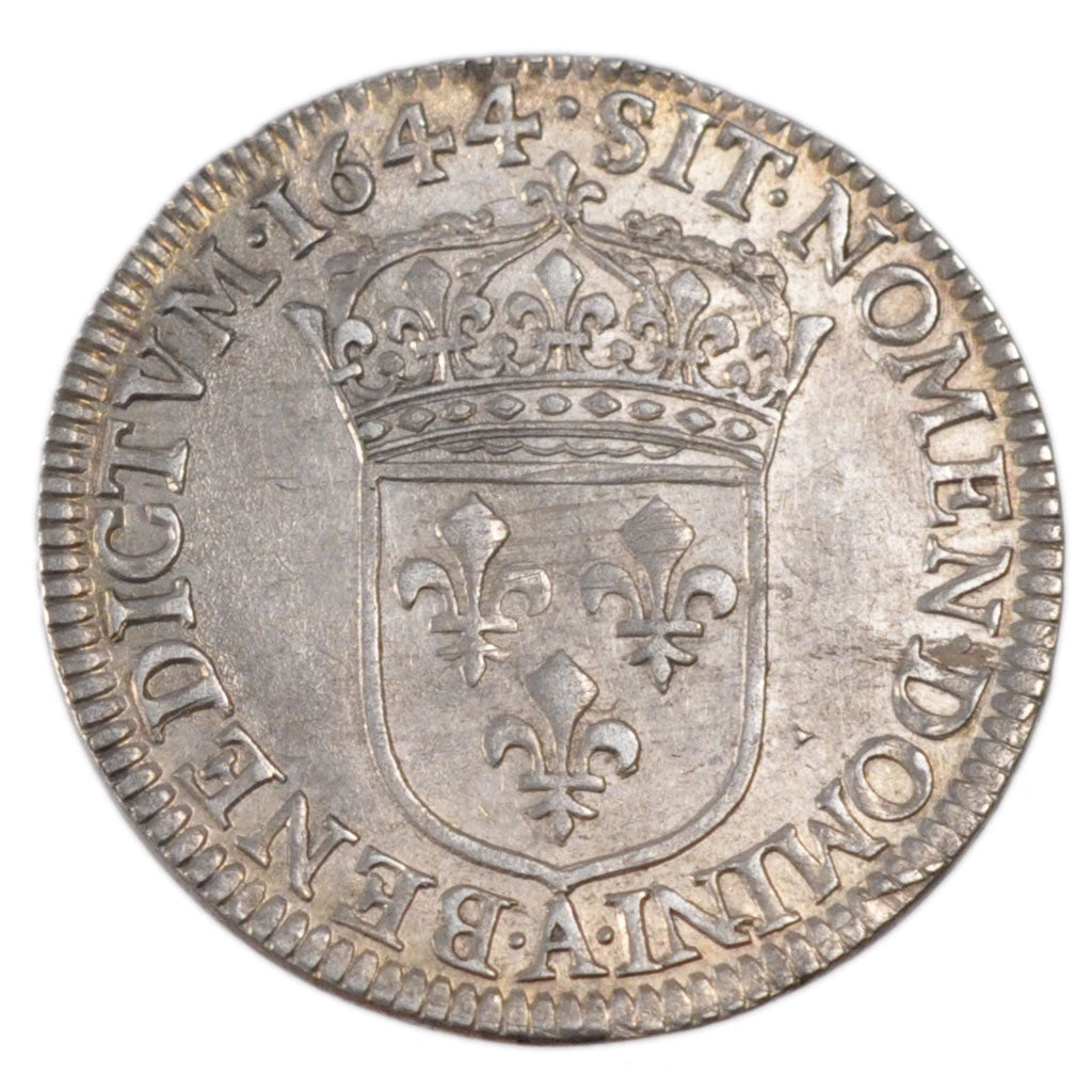 FRANCE, 1/4 Écu, 1644, Paris, PCGS AU58, KM 161.1