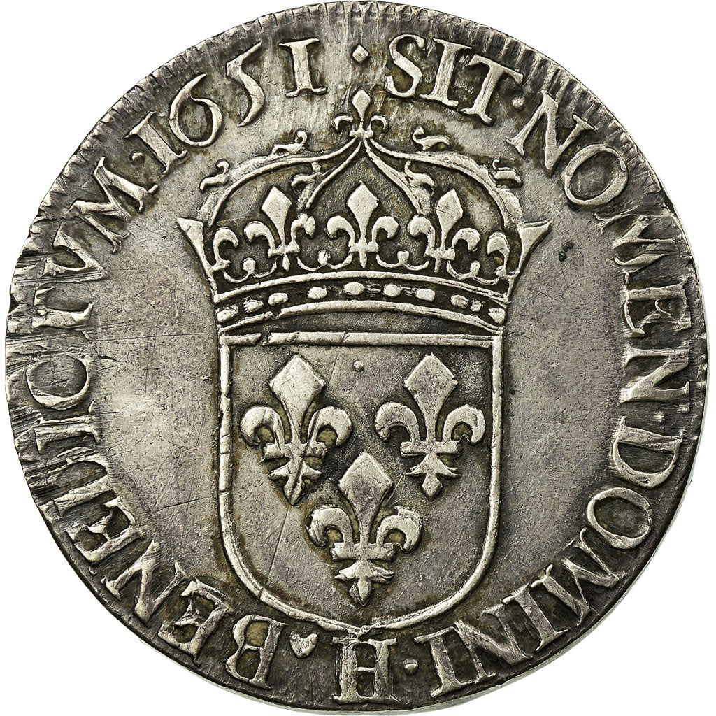 Moneda, Francia, Louis XIV, 1/2 Écu à la mèche longue, 1/2 Ecu, 1651, La