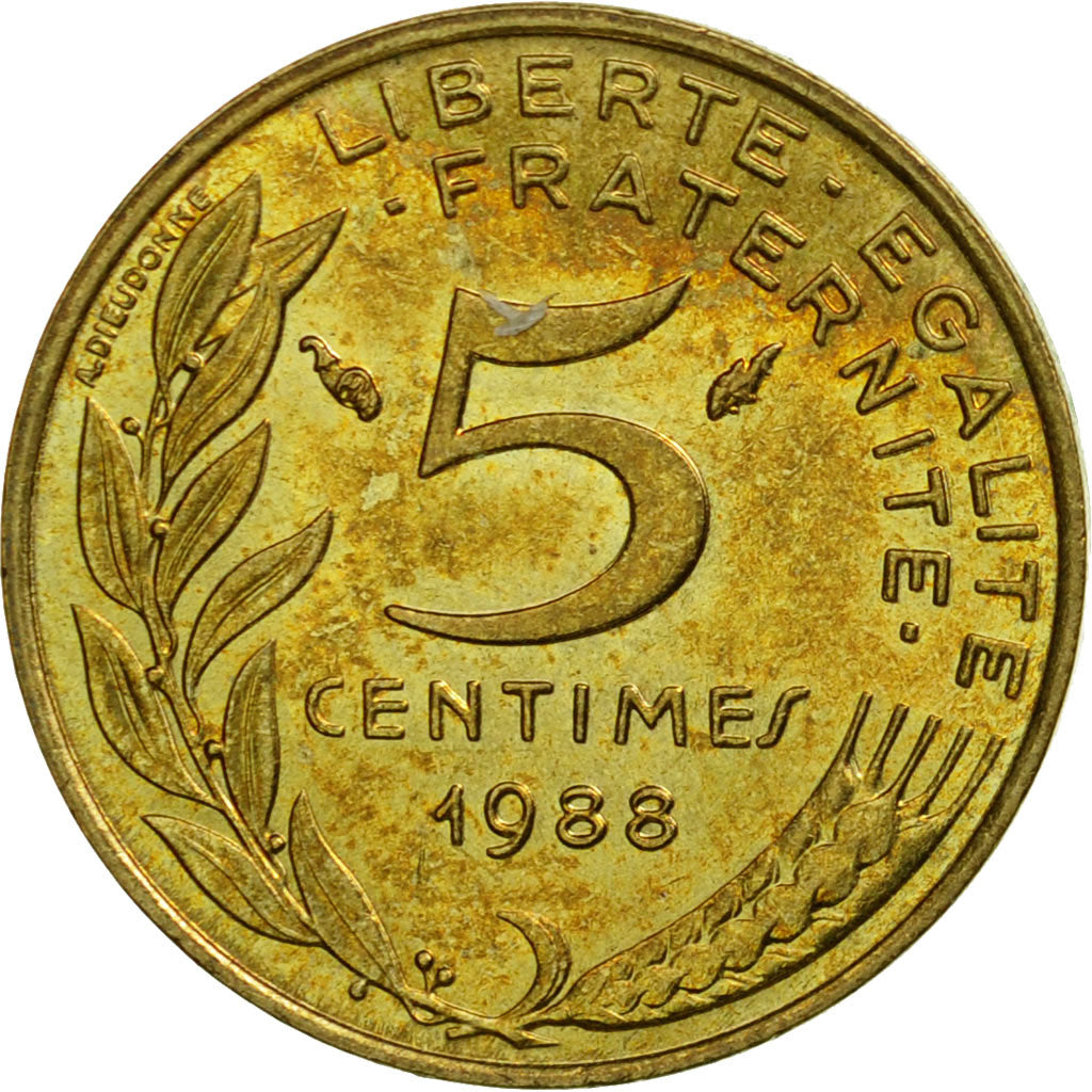 Coin, France, Marianne, 5 Centimes, 1988, Paris, EF(40-45), Aluminum-Bronze