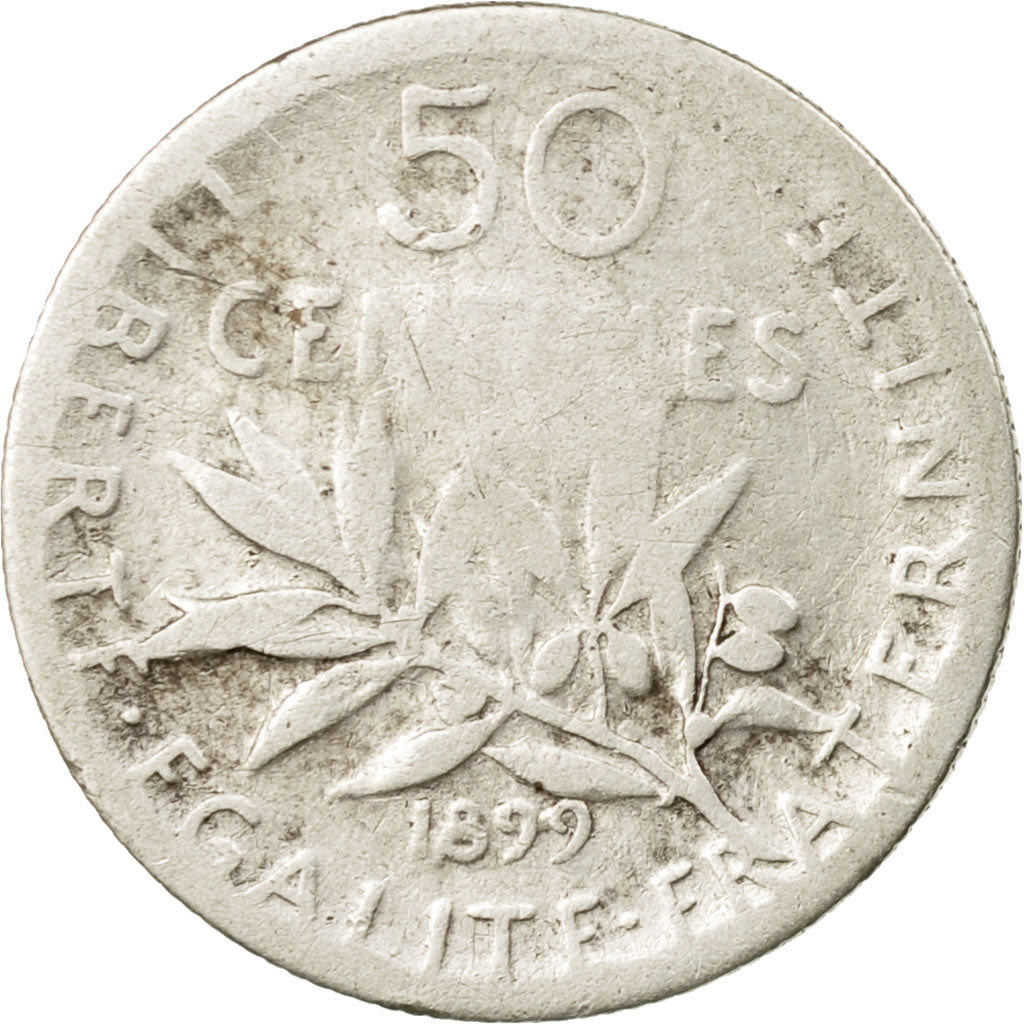 Moneta, Francja, Semeuse, 50 Centimes, 1899, Paris, VF(20-25), Srebro, KM:854