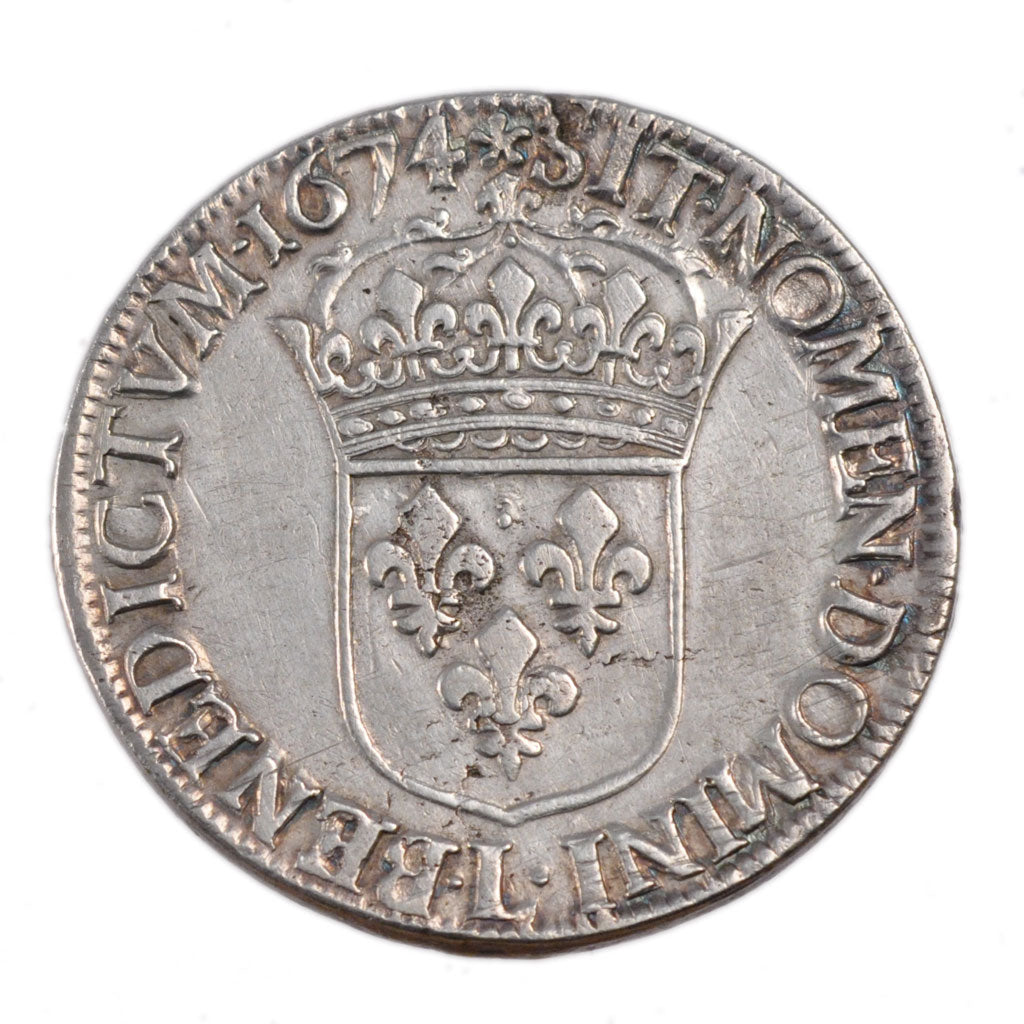 FRANCE, Écu à la cravate, Ecu, 1674, Bayonne, VF(30-35), Silver, Gadoury #209, 2