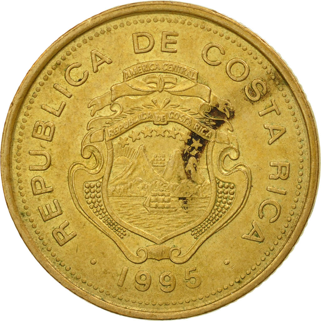 Münze, Costa Rica, 10 Colones, 1995, S+, Brass plated steel, KM:228