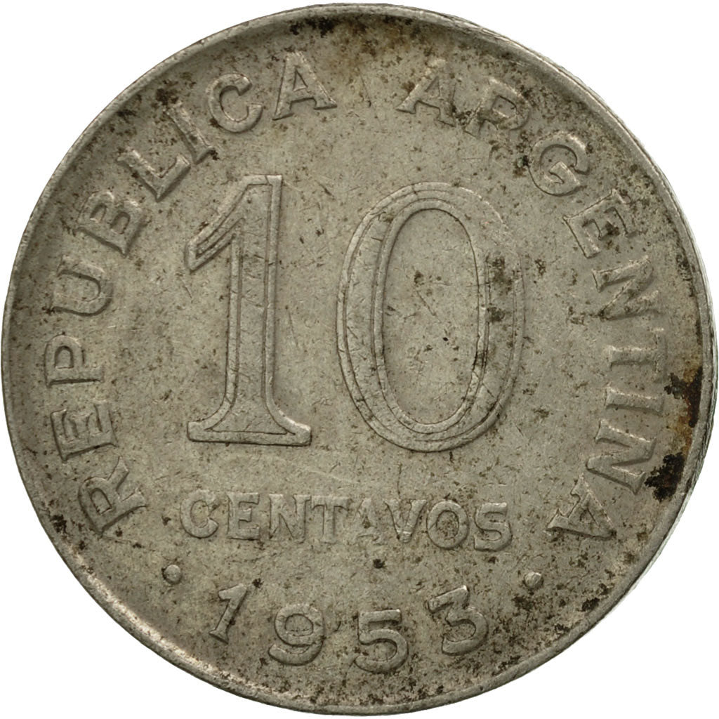 Moneta, Argentina, 10 Centavos, 1953, MB, Acciaio ricoperto in nichel, KM:47a