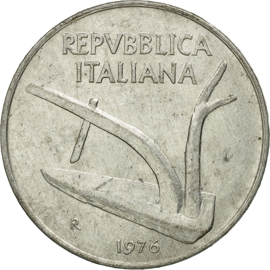 Coin, Italy, 10 Lire, 1976, Rome, VF(30-35), Aluminum, KM:93