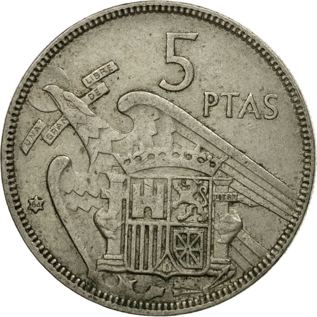 Monnaie, Espagne, Caudillo and regent, 5 Pesetas, 1967, TB+, Copper-nickel