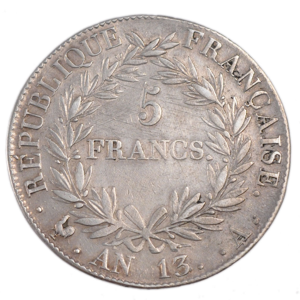 FRANCE, Napoléon I, 5 Francs, 1805, Paris, KM #662.1, AU(50-53), Silver, Gadoury