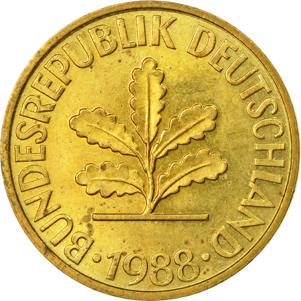 Moneta, Niemcy - RFN, 10 Pfennig, 1988, Karlsruhe, AU(50-53), Mosiądz powlekany