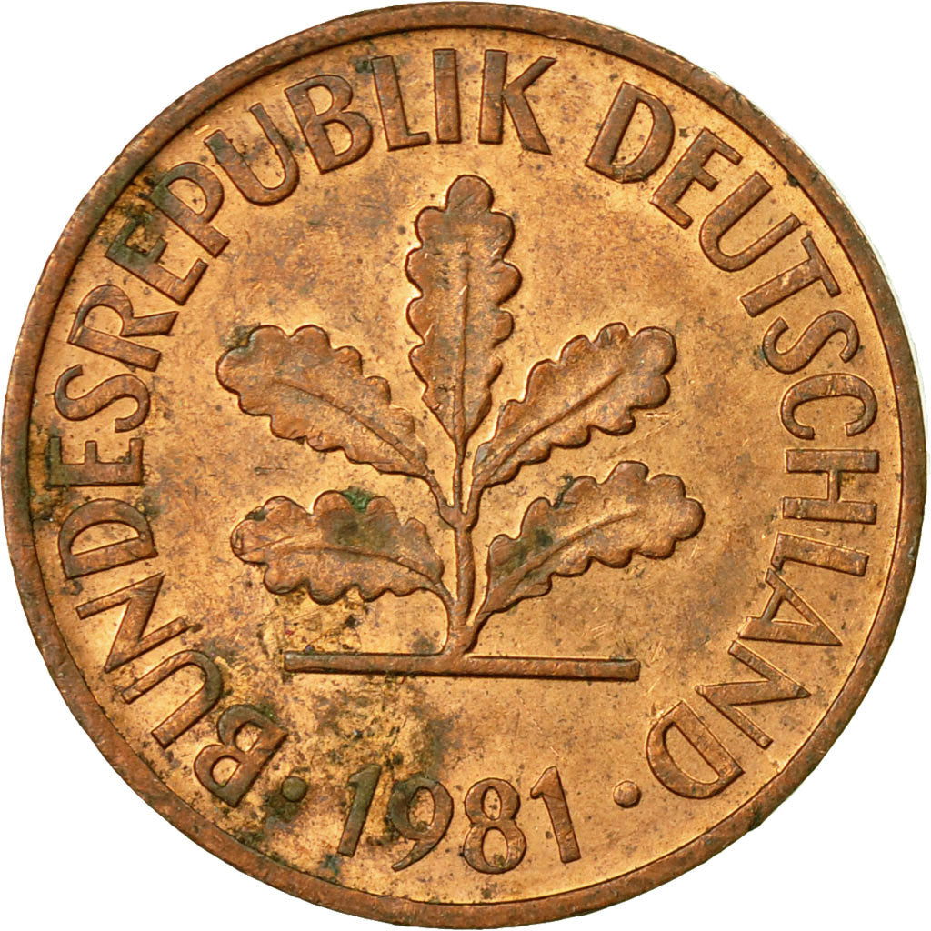 Coin, GERMANY - FEDERAL REPUBLIC, 2 Pfennig, 1981, Karlsruhe, VF(30-35), Copper