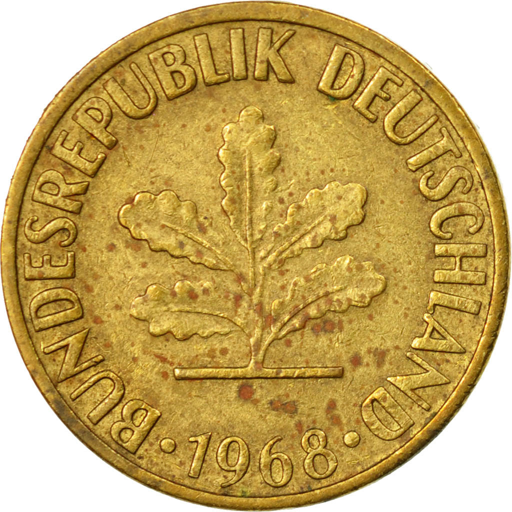 Coin, GERMANY - FEDERAL REPUBLIC, 5 Pfennig, 1968, Stuttgart, VF(30-35), Brass