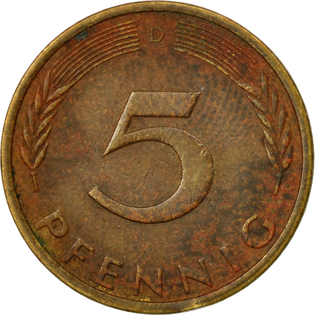 Coin, GERMANY - FEDERAL REPUBLIC, 5 Pfennig, 1973, Munich, VF(20-25), Brass Clad